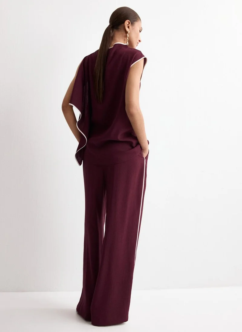 مانجو Contrast stripe straight trousers